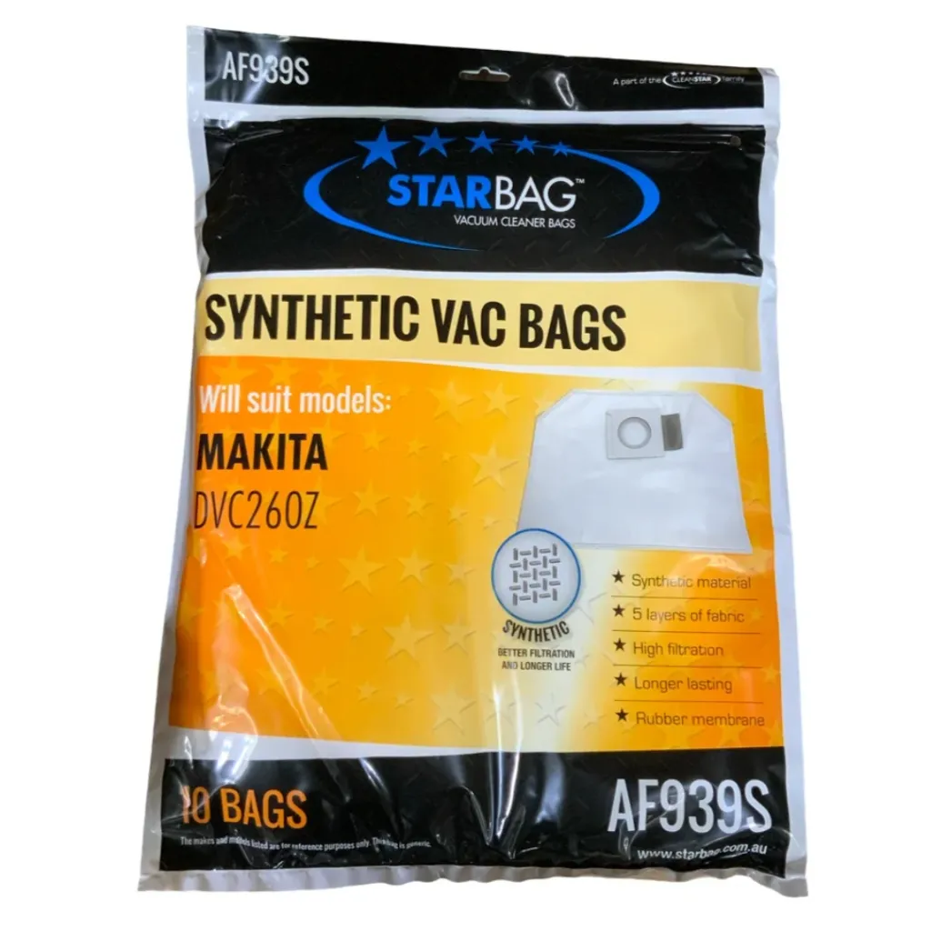 Product Image - AF939S - Starbag Disposable Synthetic Dust Bags - Makita DVC260PTEX8, DVC260X8, DVC261ZX12 Backpack Vacuums (1).webp