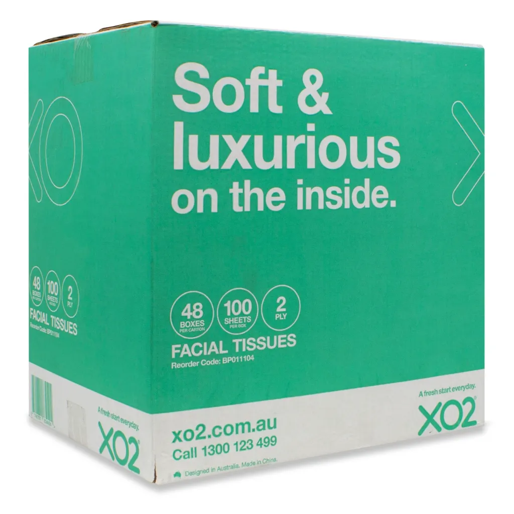 Product Image - BP011104 - XO2® 2ply 100 Sheet Facial Tissues (1).webp