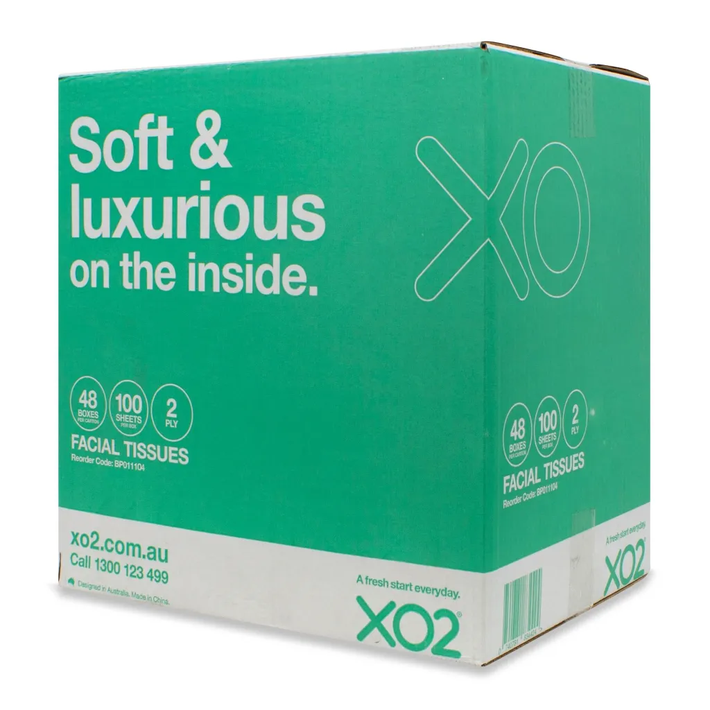 Product Image - BP011104 - XO2® 2ply 100 Sheet Facial Tissues.webp
