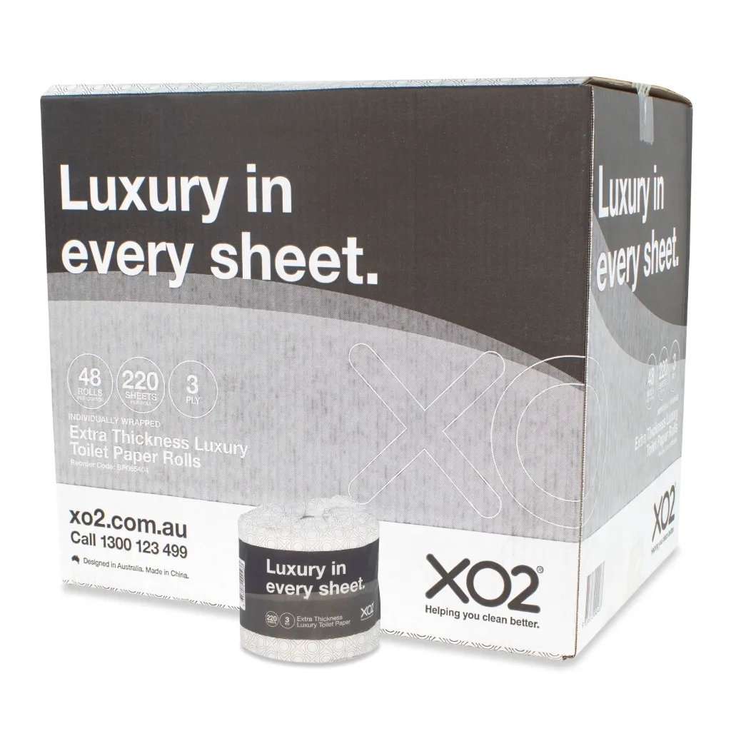 Product Image - BP065404 - XO2® 3ply 220 Sheet Toilet Paper Rolls - Individually Wrapped (2).webp