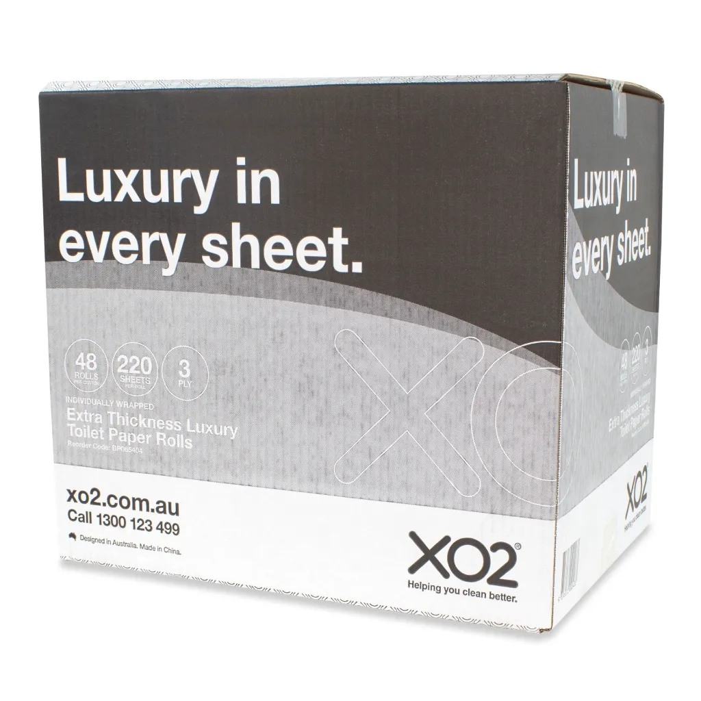 Product Image - BP065404 - XO2® 3ply 220 Sheet Toilet Paper Rolls - Individually Wrapped (1).webp