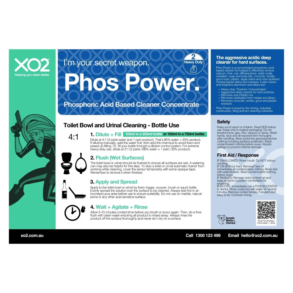 XO2 Product Wall Chart - Phos Power - V1 Toilet Bowl & Urinal Cleaner - Bottle Use.webp