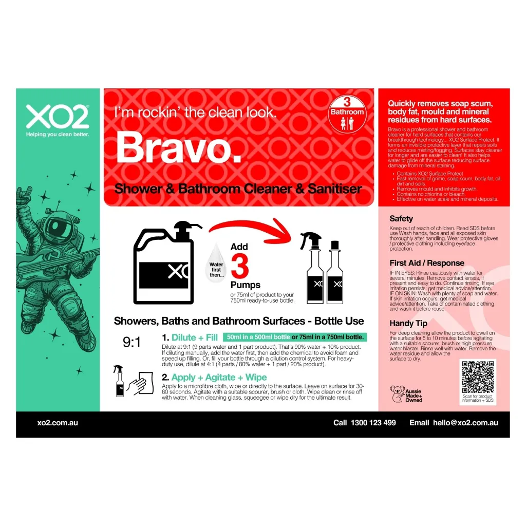 XO2 Product Wall Chart - Bravo - V2 Surface Cleaning - Bottle Use.webp