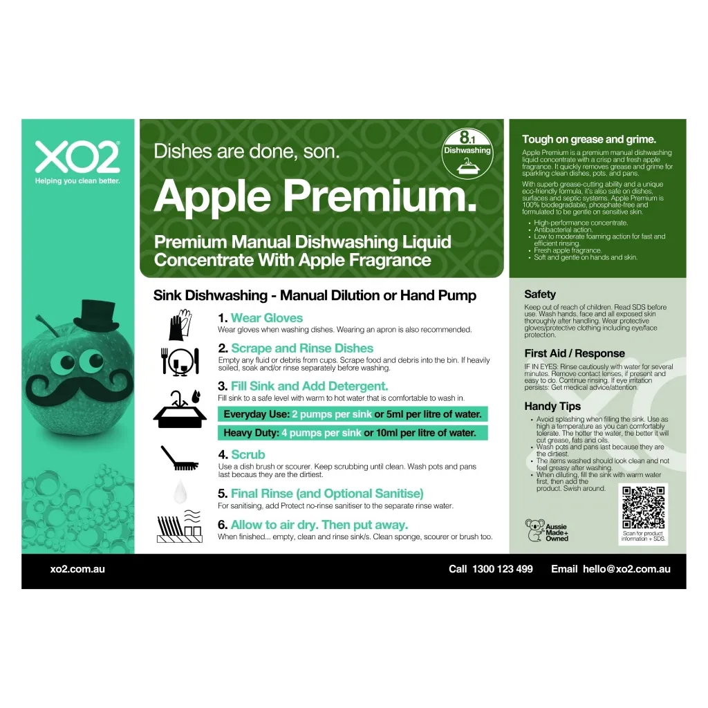 XO2 Product Wall Chart - Apple Premium - V1 Sink Dishwashing - Manual or Pump.webp