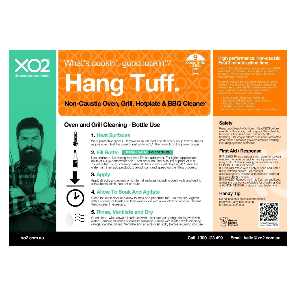 XO2 Product Wall Chart - Hang Tuff - V1 Oven and Grill - Bottle Use.webp