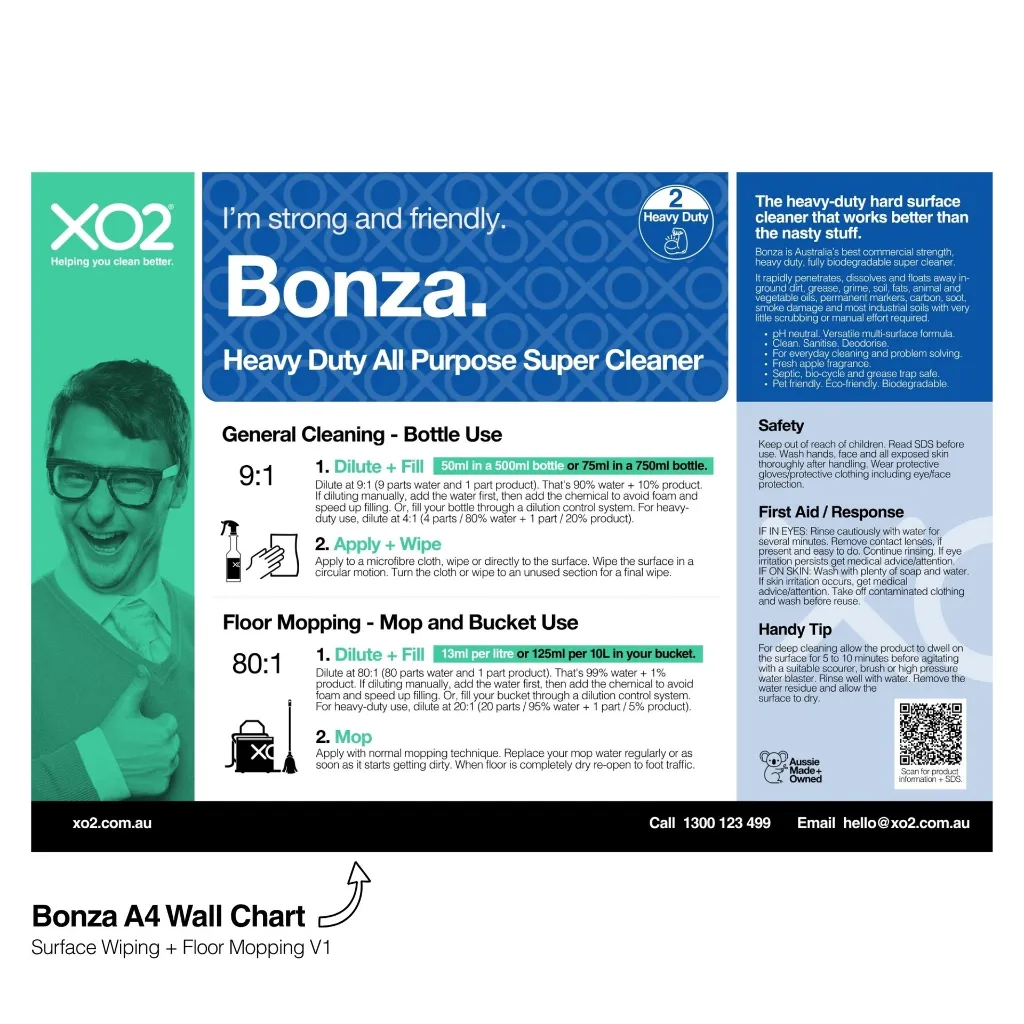 XO2 Product Wall Chart - Bonza - V1 Surface Wiping + Floor Mopping - Website Only Square Image.webp