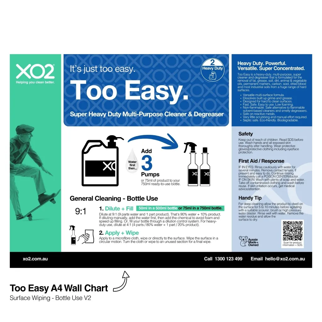 XO2 Product Wall Chart - Too Easy - V2 Surface Wiping - Bottle Use - Website Only Square Image.webp
