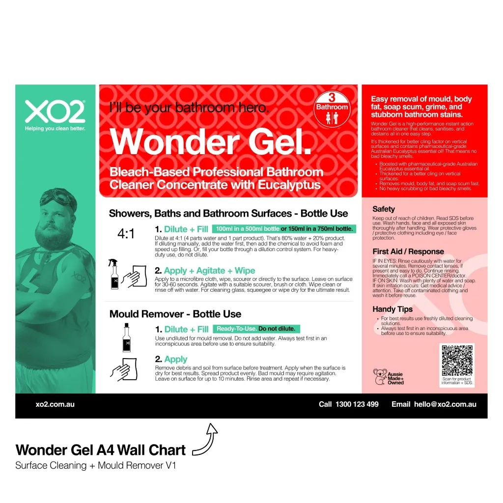 XO2 Product Wall Chart - Wonder Gel - V1 Surface Cleaning + Mould Remover - Website Only Square Image.webp