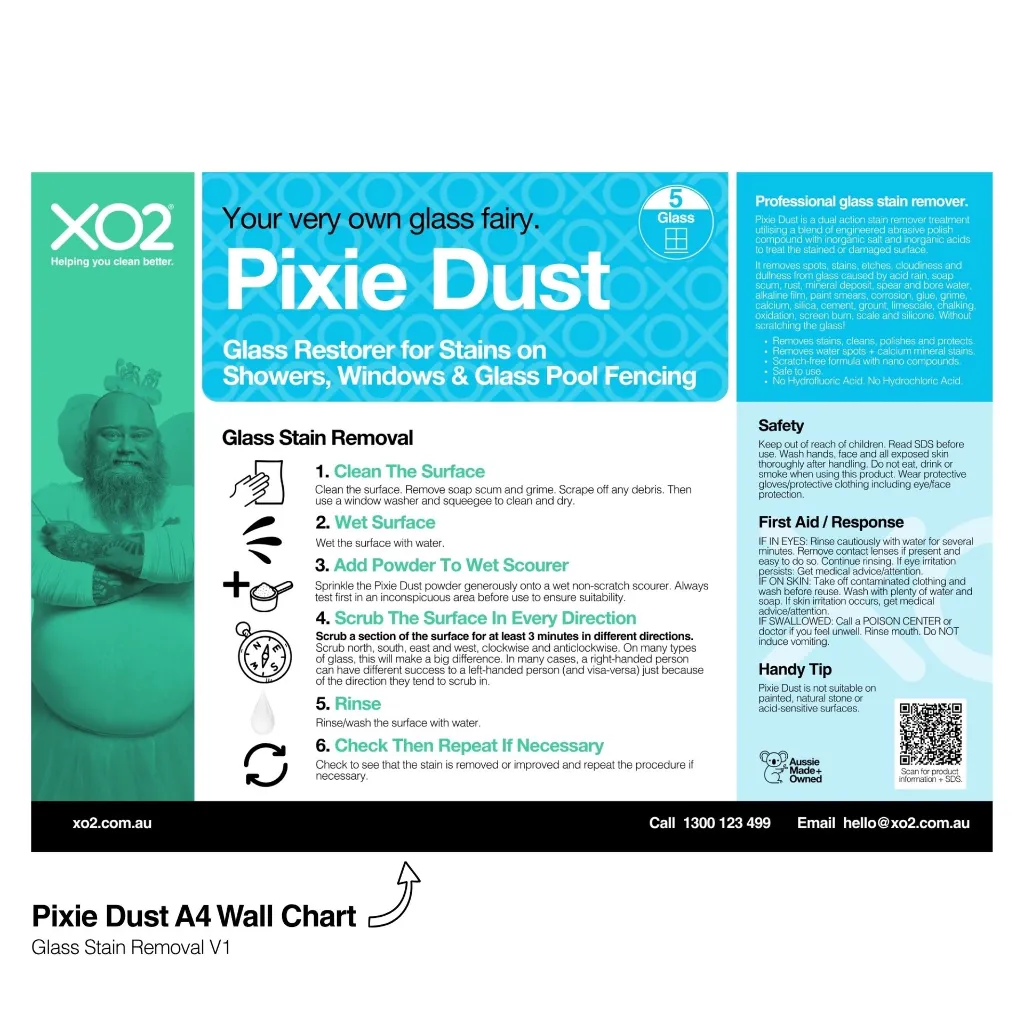 XO2 Product Wall Chart - Pixie Dust - V1 Glass Stain Removal - Website Only Square Image.webp