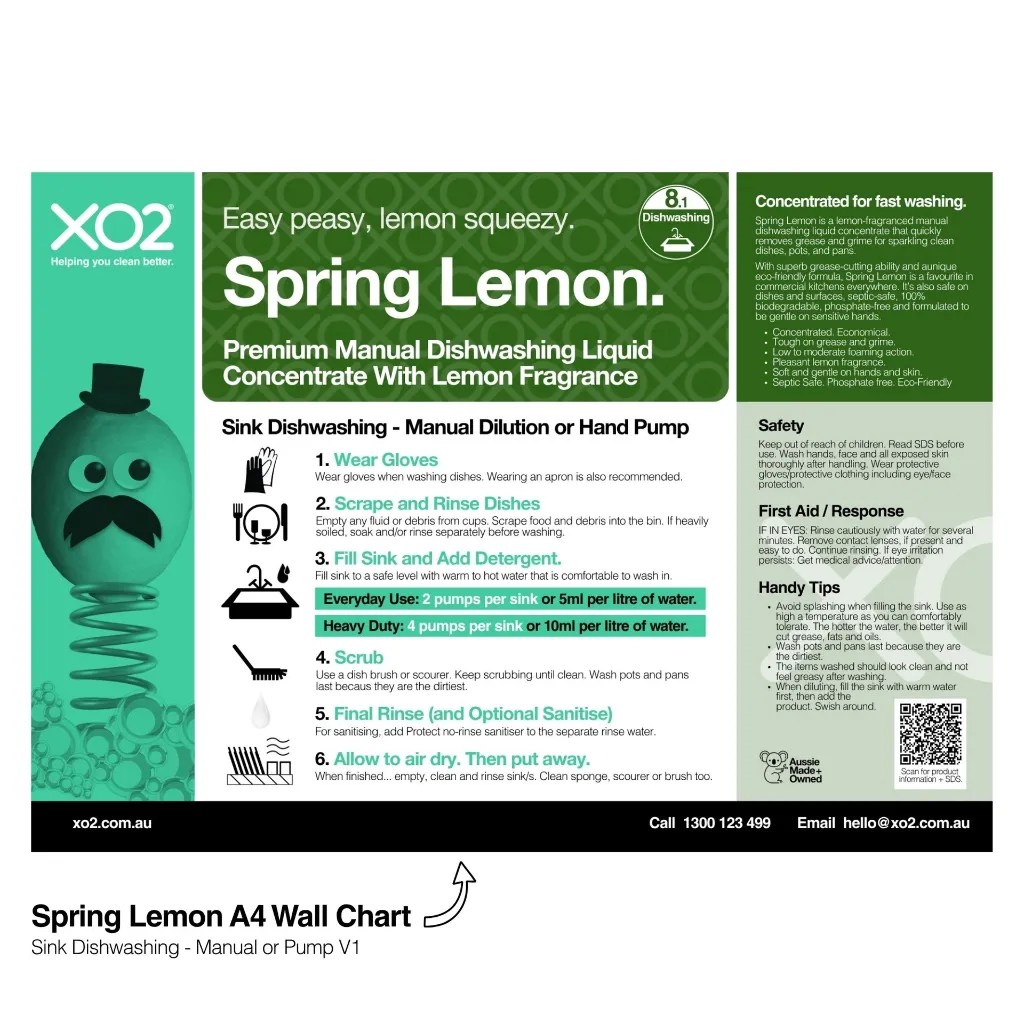 XO2 Product Wall Chart - Spring Lemon - V1 Sink Dishwashing - Manual or Pump - Website Only Square Image.webp