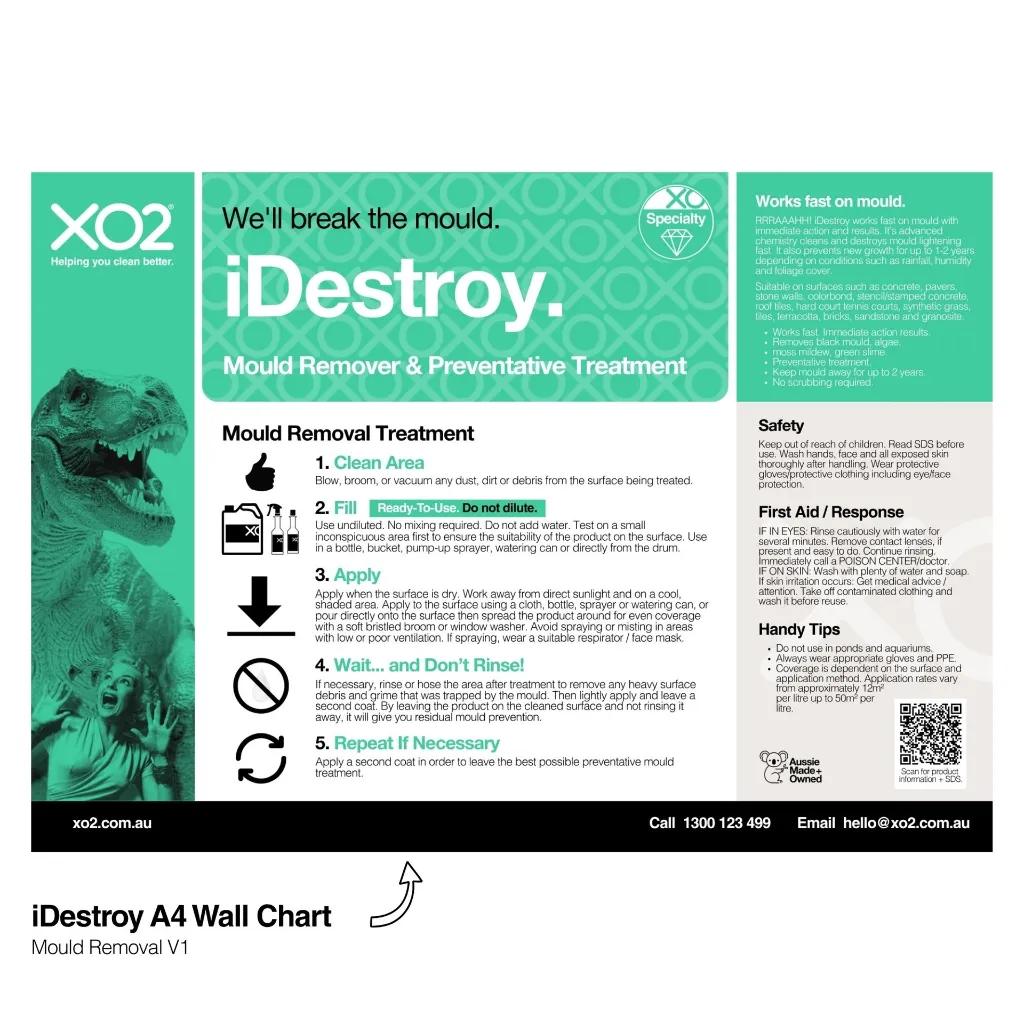 XO2 Product Wall Chart - iDestroy - V1 Mould Removal - Website Only Square Image.webp