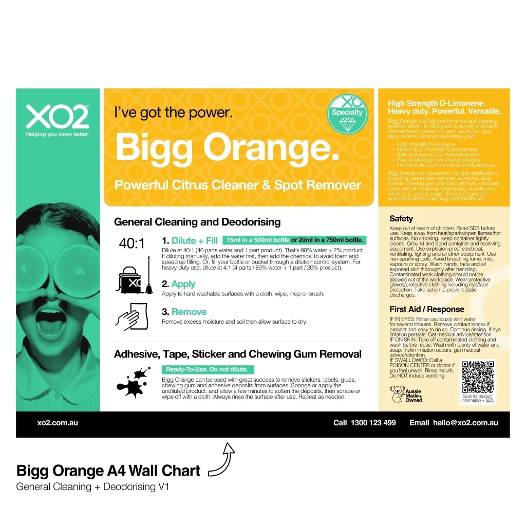 XO2 Product Wall Chart - Bigg Orange - V1 General Cleaning + Deodorising - Website Only Square Image.webp