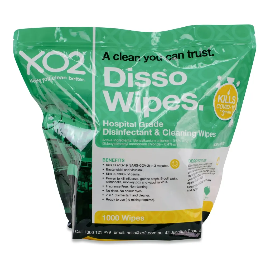 Product Image - CH250522 - Disso® Wipes - 1000 Wipes - Hospital-Grade Surface Sanitising Disinfectant & Cleaning Wipes - Kills COVID-19, TGA Listed.webp