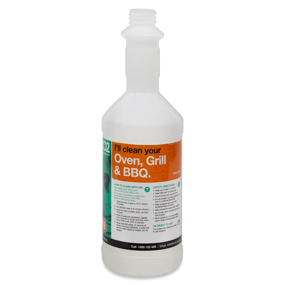750ml XO2® Oven & Grill Cleaner Labelled Empty Bottle (Lids & triggers not included)