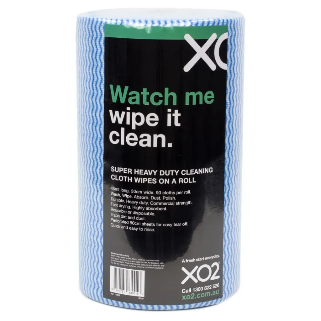 [AC110412] XO2® Super Heavy Duty Cleaning Cloth Wipe On A Roll - 45m Long x 30cm Wide (Blue)
