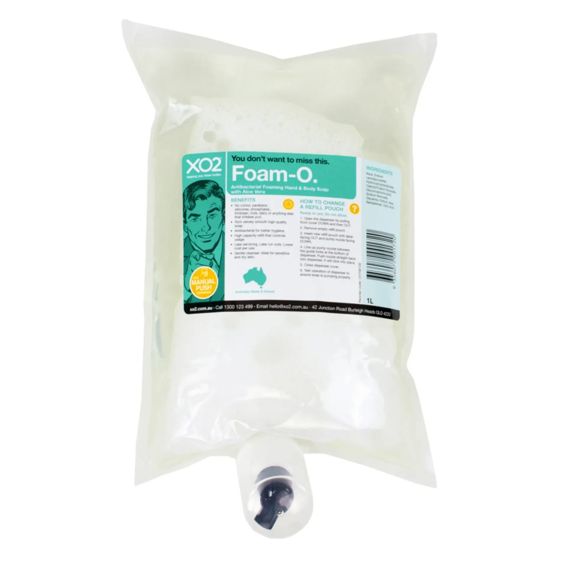 Foam-O - Foaming Hand, Hair & Body Wash Refill with Aloe Vera Fragrance - Antibacterial