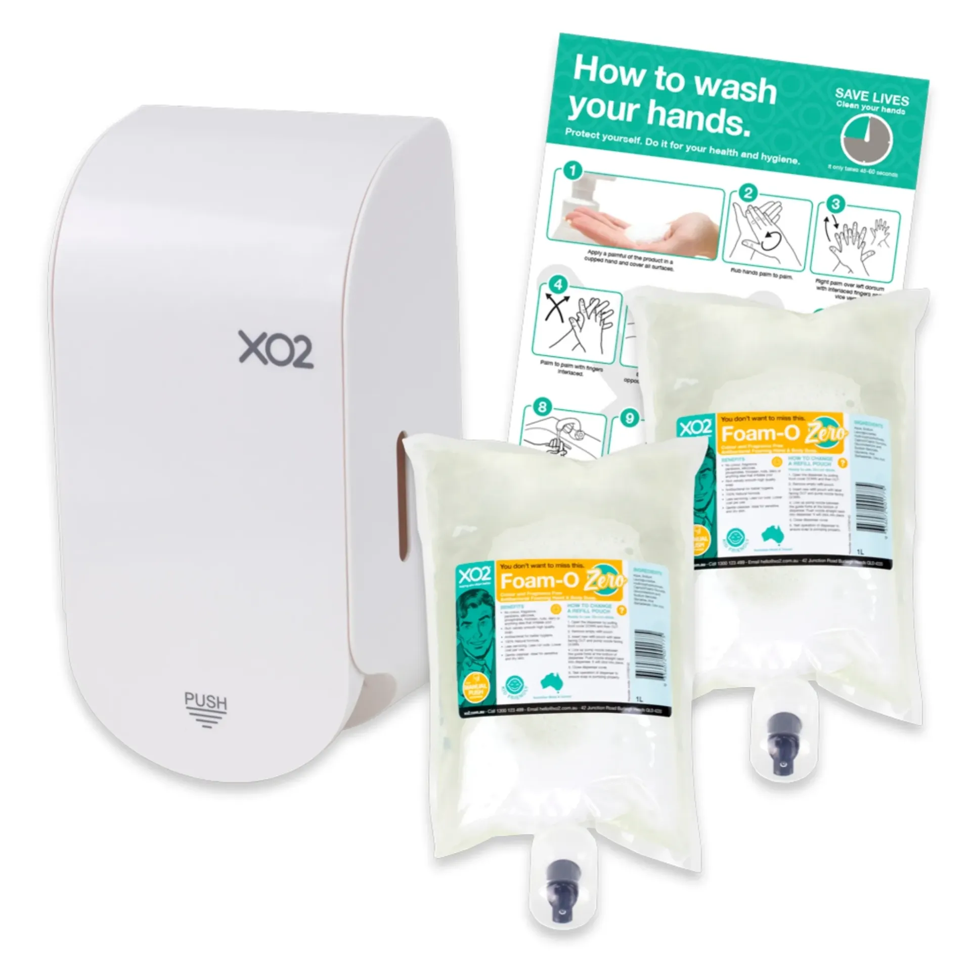 Foam-O Zero - Hand, Hair & All Over Body Wash Dispenser Starter Kit - Manual Push Foam. No Fragrance.
