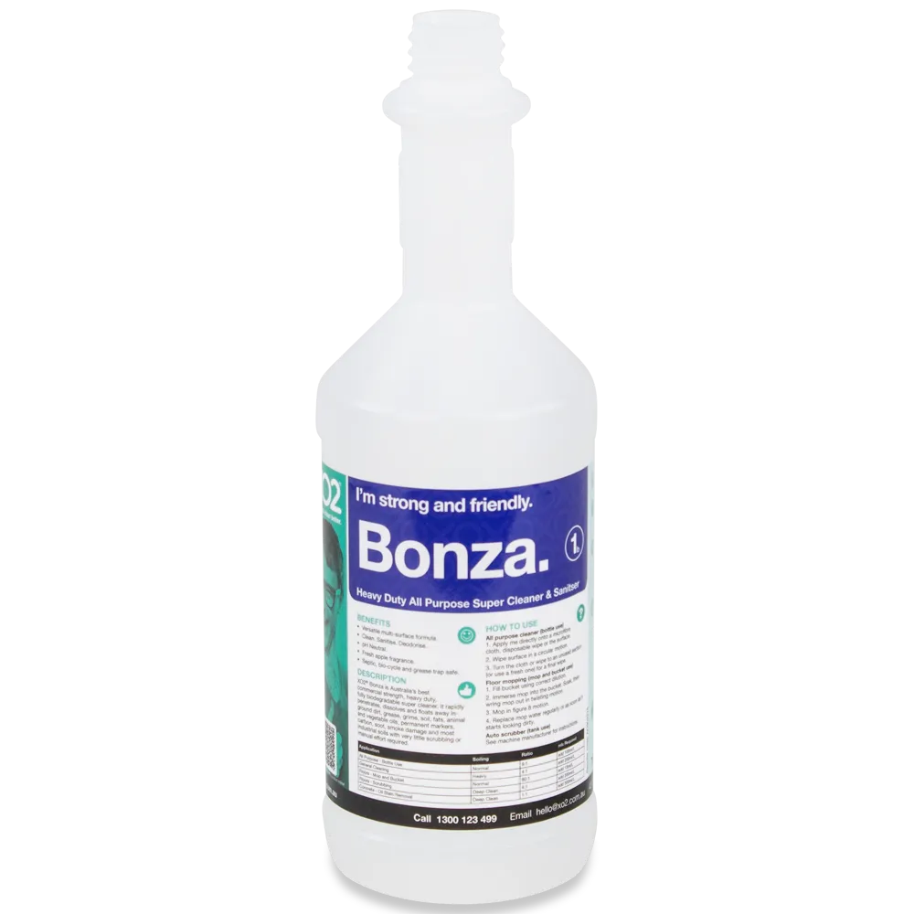 750ml Bonza Labelled Empty Bottle - Refillable & Recyclable (Lids & triggers not included)