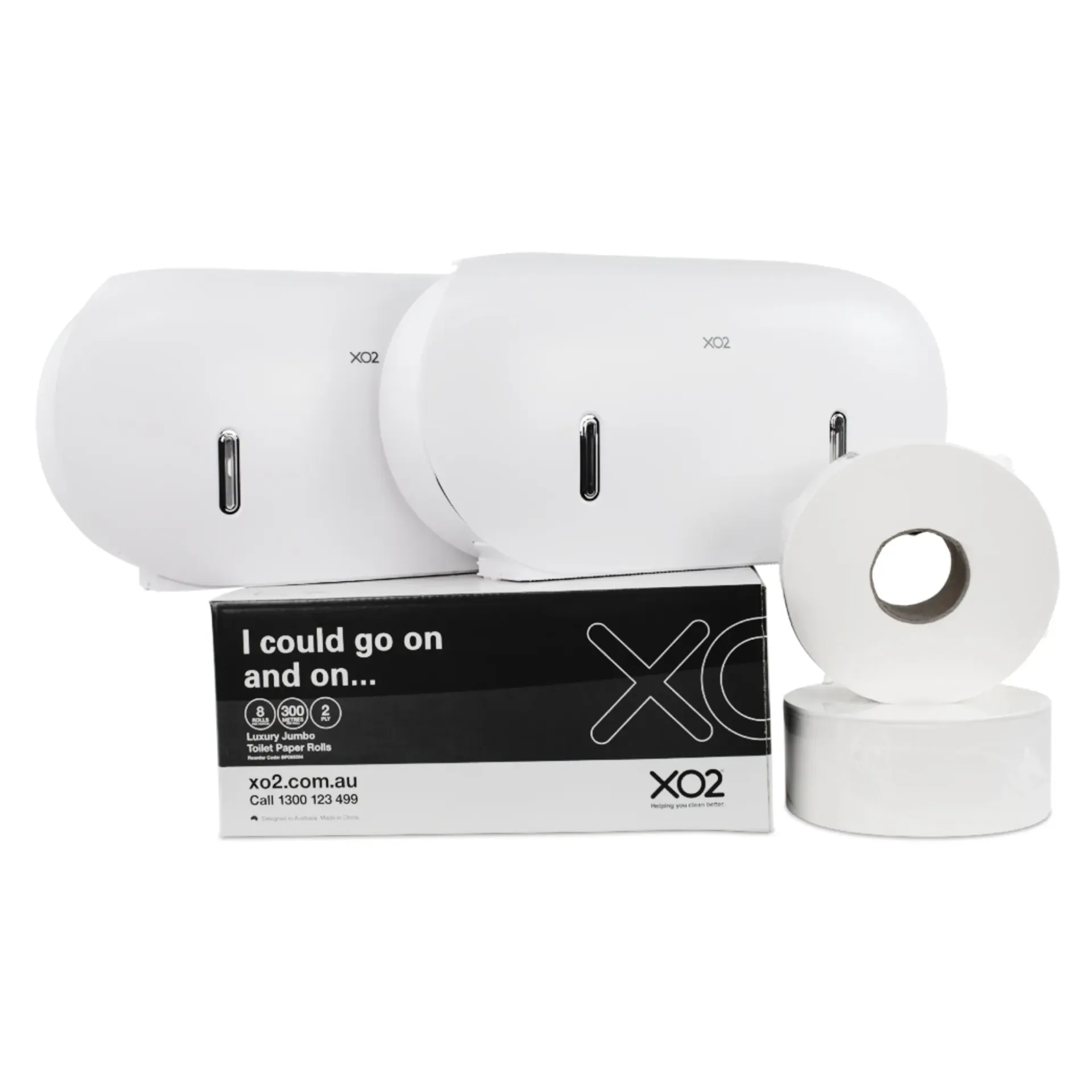 XO2® Double Jumbo Toilet Roll Dispenser Starter Kit - 2 Roll Capacity