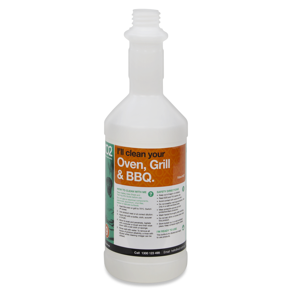 [AC002192] 750ml XO2® Oven & Grill Cleaner Labelled Empty Bottle (Lids & triggers not included)