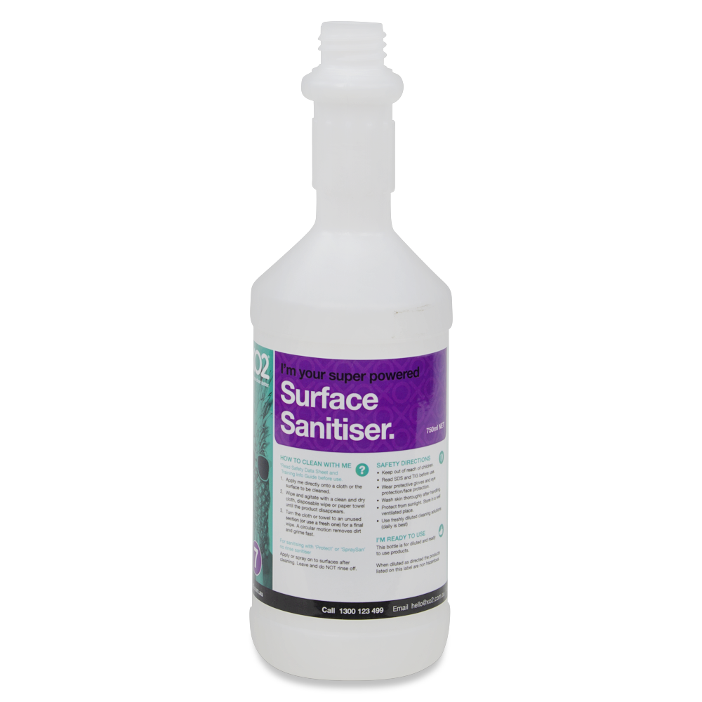 [AC002172] 750ml XO2® Surface Sanitiser Labelled Empty Bottle (Lids & triggers not included)