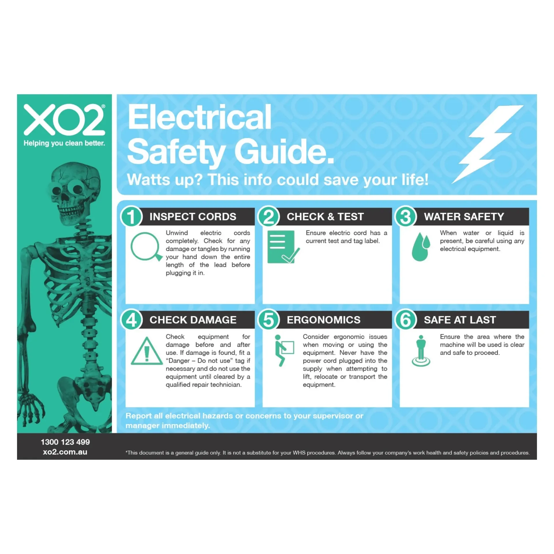 [TD400125] XO2® 'Electrical Safety Guide' Safety Sign - Splash Resistant