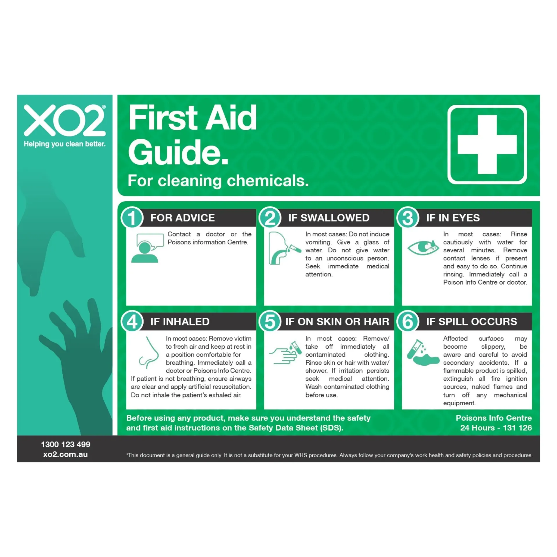 [TD400110] XO2® 'First Aid with Cleaning Chemicals Guide' Safety Sign - Splash Resistant