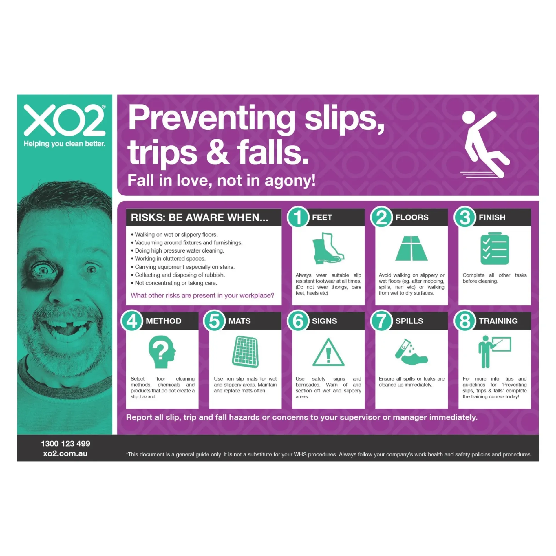 [TD400135] XO2® 'How to Prevent Slips, Trips & Falls' Safety Sign - Splash Resistant