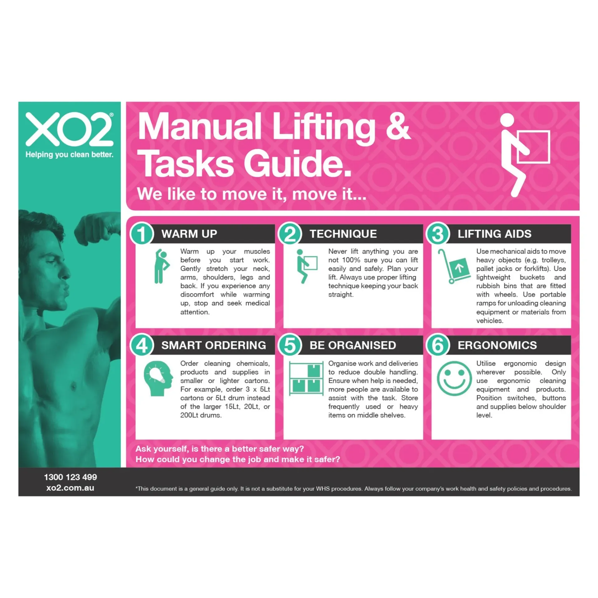 [TD400130] XO2® 'Manual Lifting & Tasks Guide' Safety Sign - Splash Resistant