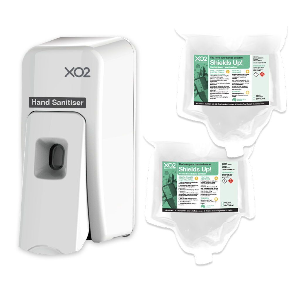 [BP702108] Shields Up! - Hand Sanitiser Dispenser Starter Kit - Alcohol Based, Manual Push Spray