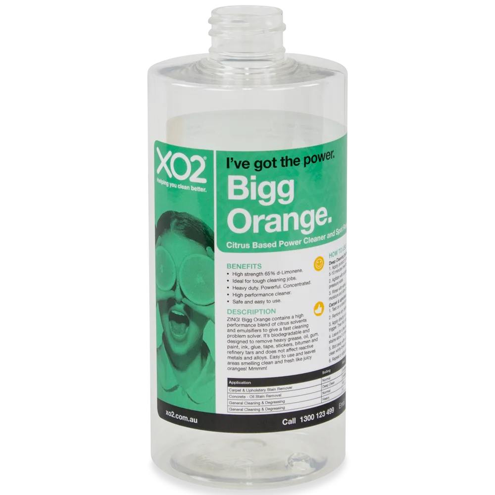 [AC005000] 500ml Bigg Orange Labelled Empty Bottle - Refillable & Recyclable - Trigger/Cap Not Included