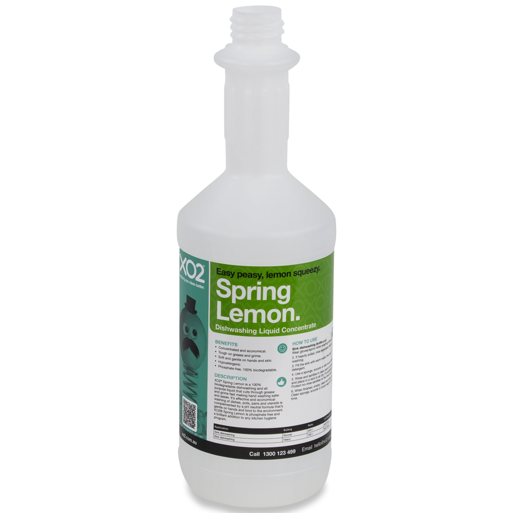 [AC002215] 750ml Spring Lemon Labelled Empty Bottle - Refillable & Recyclable (Lids & Squirt Caps not included)
