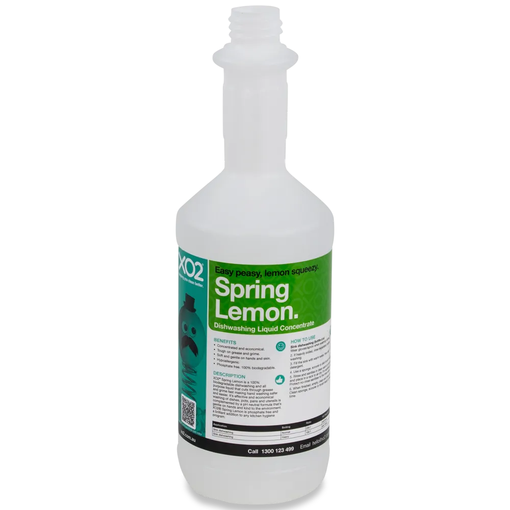[AC002215] 750ml Spring Lemon Labelled Empty Bottle - Refillable & Recyclable (Lids & Squirt Caps not included)