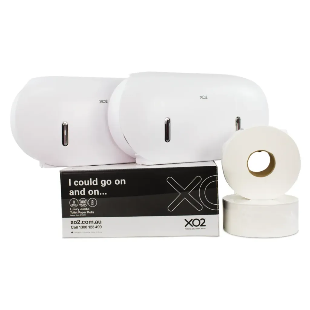 [BP070622] XO2® Double Jumbo Toilet Roll Dispenser Starter Kit - 2 Roll Capacity