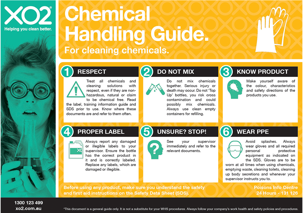 XO2® Cleaning Chemical Handling Guide - Splash Resistant Safety Sign