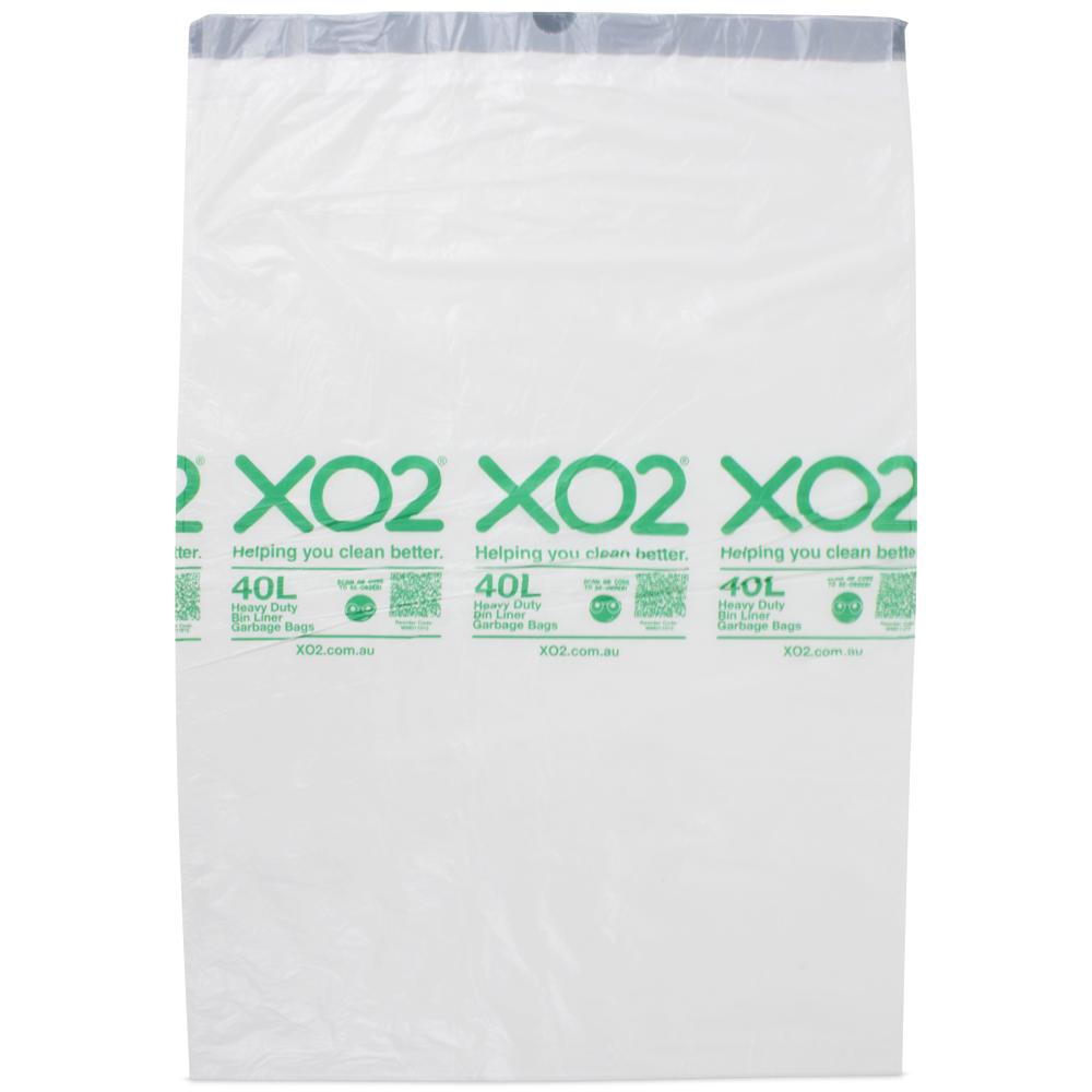 XO2® 40L Heavy Duty Bin Liner Garbage Bags with Drawstring - White, Degradable, Recyclable