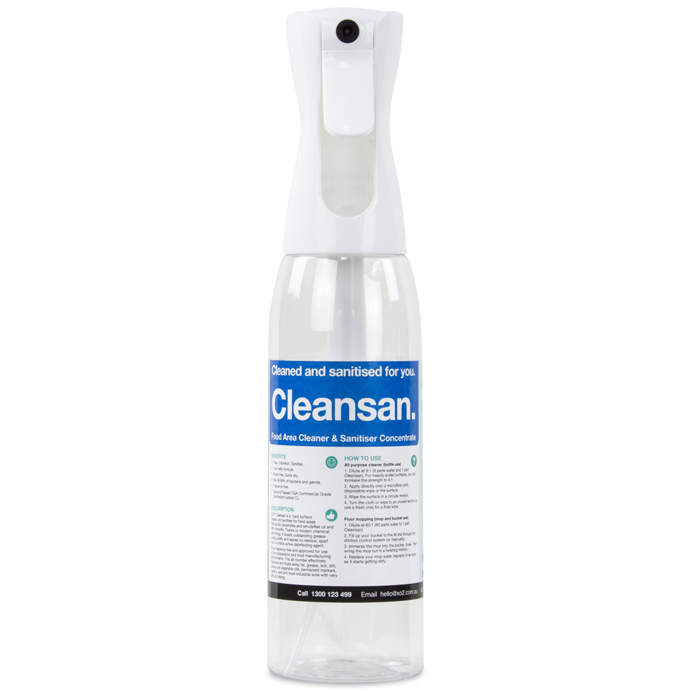 Cleansan Continuous Atomiser Spray Bottle - 500ml, Refillable, Labelled, Comes Empty