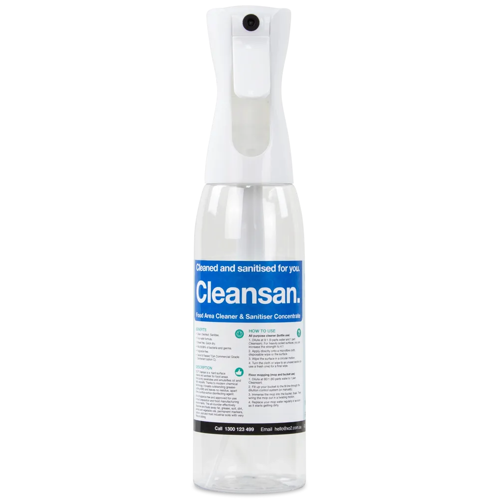 Cleansan Continuous Atomiser Spray Bottle - 500ml, Refillable, Labelled, Comes Empty