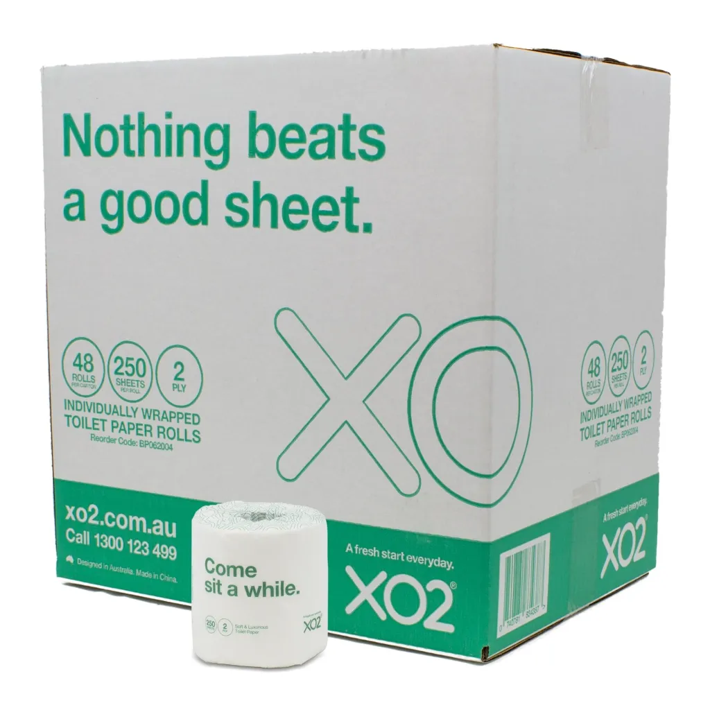 Product Image - BP062004 - XO2® 2ply 250 Sheet Toilet Paper Rolls - Individually Wrapped (1).webp