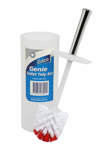 Toilet Tidy & Brush Set - Opaque Plastic, Chrome Handle, Enclosed Unit