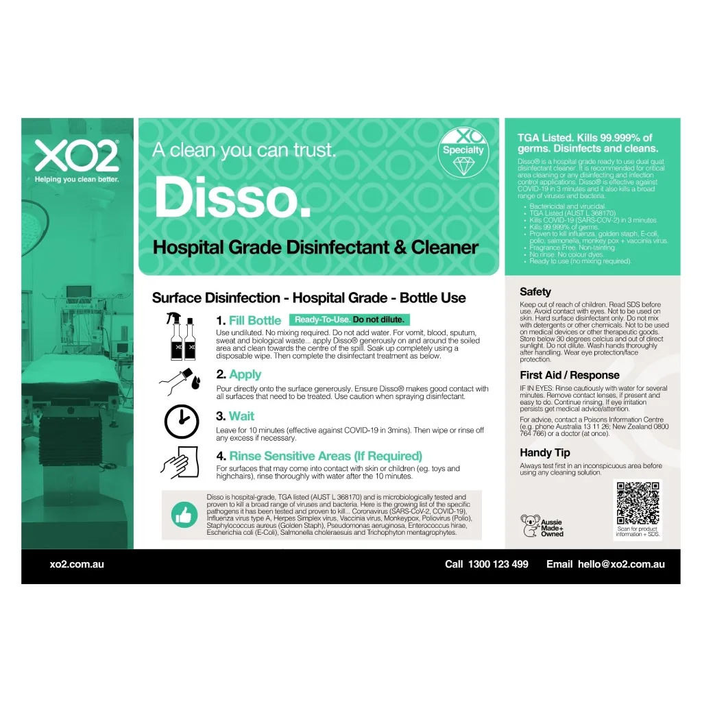XO2 Product Wall Chart - Disso - Surface Wiping - V1 Surface Disinfection - Bottle Use.webp