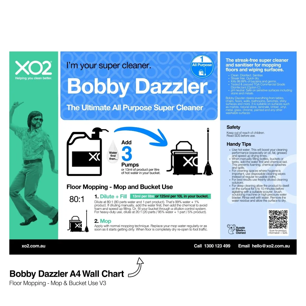 XO2 Product Wall Chart - Bobby Dazzler - V3 Floor Mopping - Mop & Bucket Use - Website Only Square Image.webp