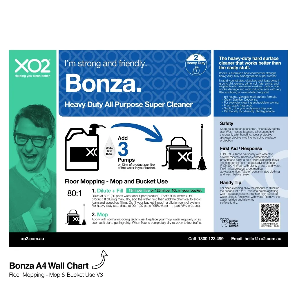 XO2 Product Wall Chart - Bonza - V3 Floor Mopping - Mop & Bucket Use - Website Only Square Image.webp