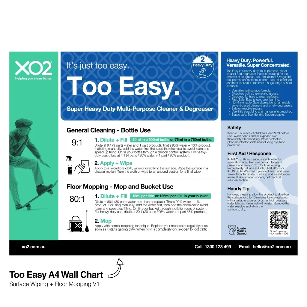 XO2 Product Wall Chart - Too Easy - V1 Surface Wiping + Floor Mopping - Website Only Square Image.webp