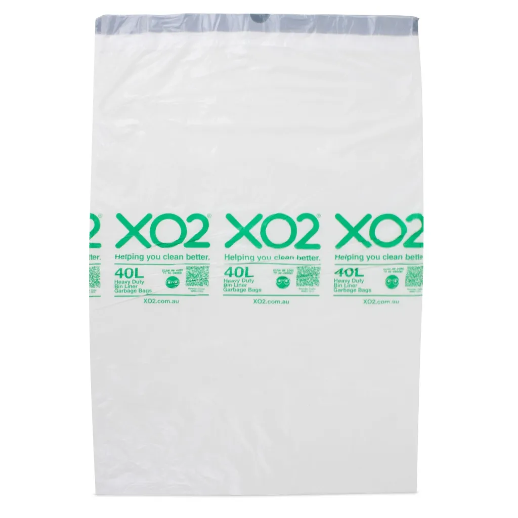 Product Image - WM011012 - XO2® 40L Heavy Duty Bin Liner Garbage Bags with Drawstring - White, Degradable, Recyclable (2).webp