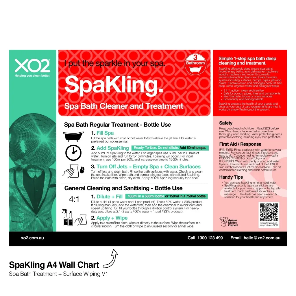 XO2 Product Wall Chart - SpaKling - V1 Spa Bath Treatment + Surface Wiping - Website Only Square Image.webp