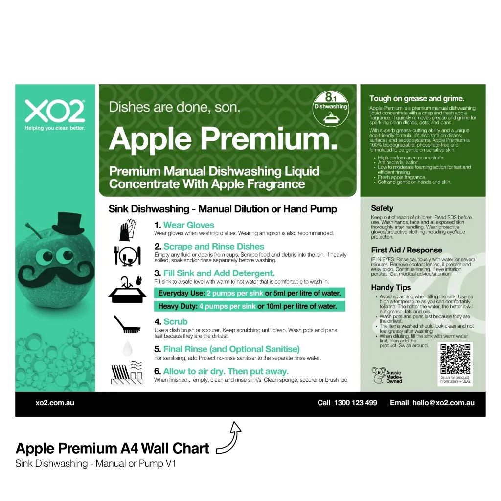 XO2 Product Wall Chart - Apple Premium - V1 Sink Dishwashing - Manual or Pump - Website Only Square Image.webp