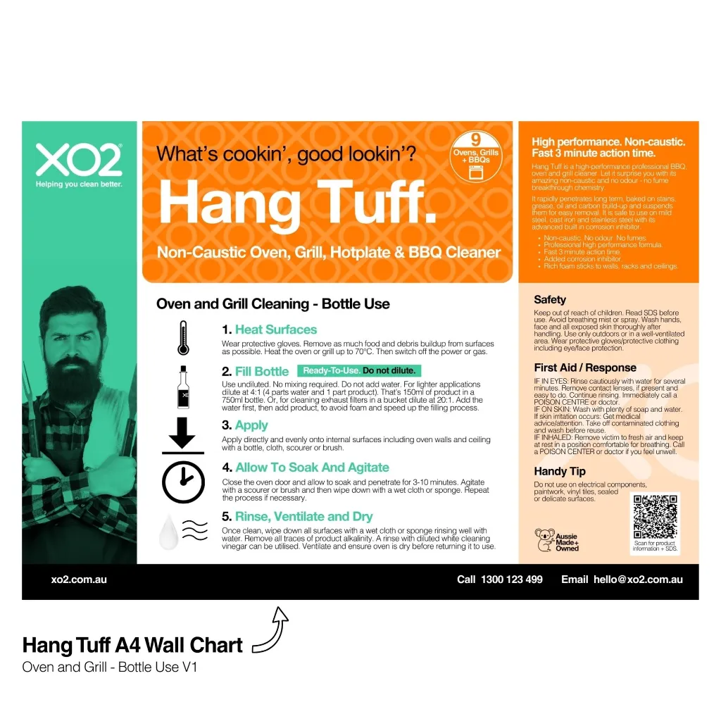 XO2 Product Wall Chart - Hang Tuff - V1 Oven and Grill - Bottle Use - Website Only Square Image.webp