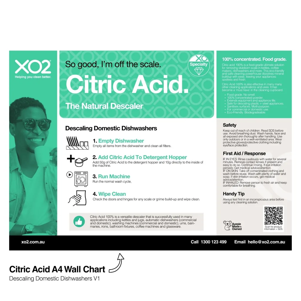 XO2 Product Wall Chart - Citric Acid - V1 Descaling Domestic Dishwashers - Website Only Square Image.webp