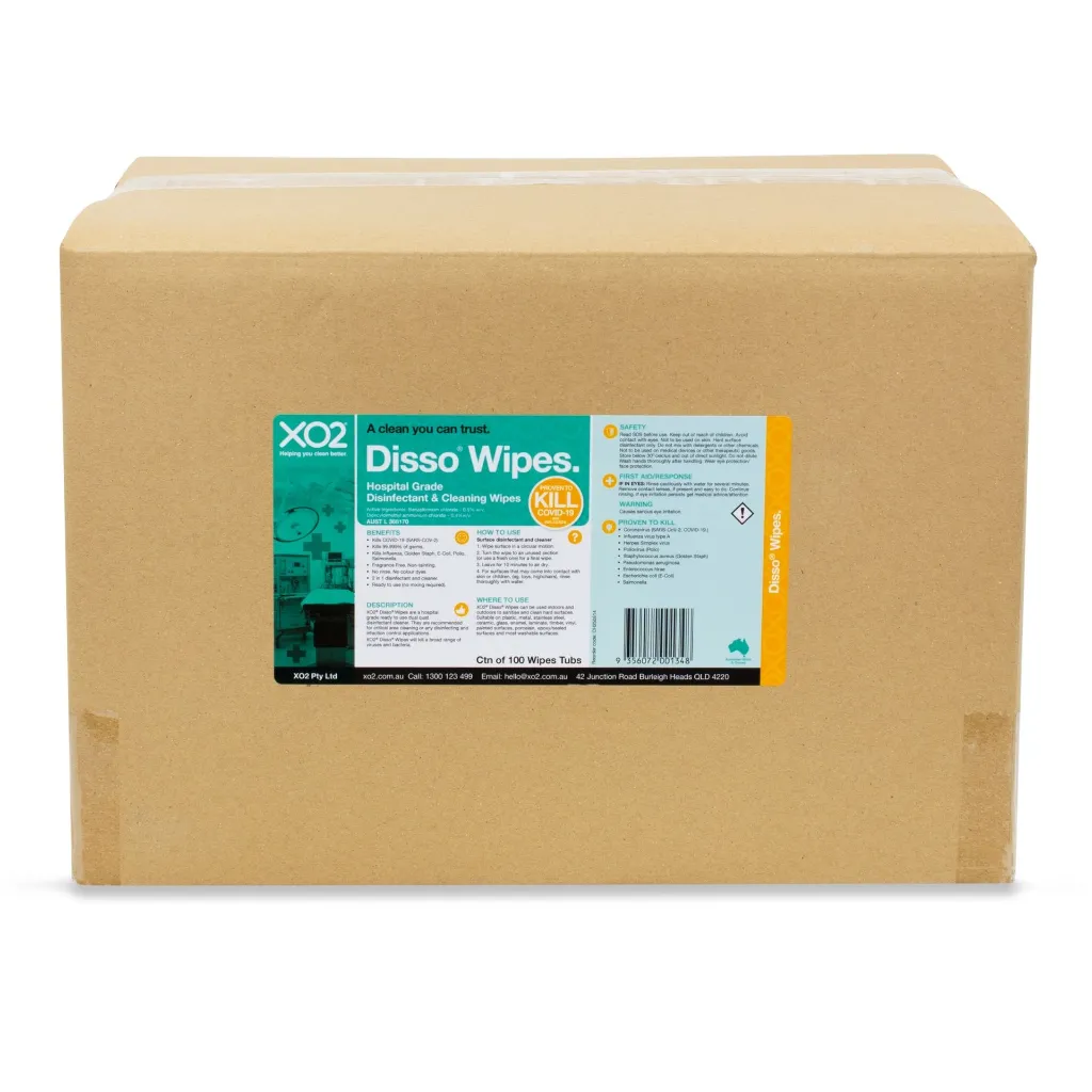 Product Image - CH250514 - Disso® Wipes - 100 Wipes Carton - Hospital-Grade Surface Sanitising Disinfectant & Cleaning Wipes - Kills COVID-19, TGA Listed.webp